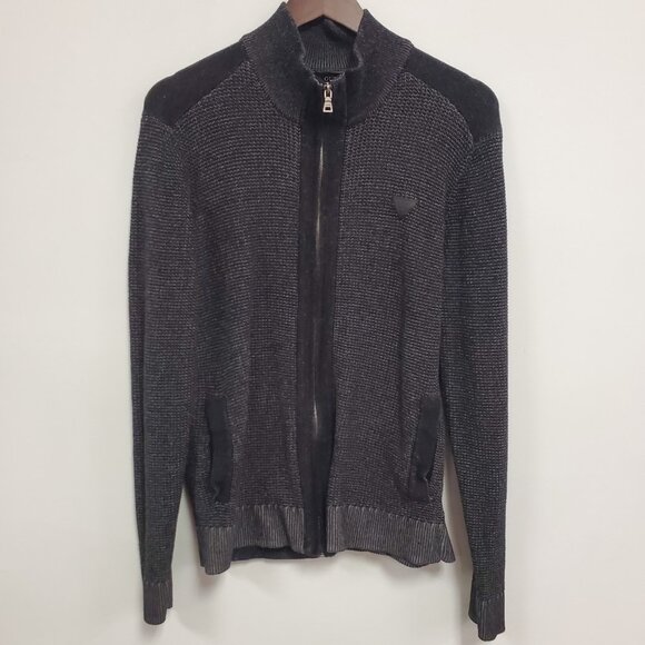 Guess Mens Zip Up Colorblock Cardigan Size XL Gray Preppy Academia University - Picture 1 of 10
